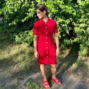 Vintage Red Handmade Button Up Dress